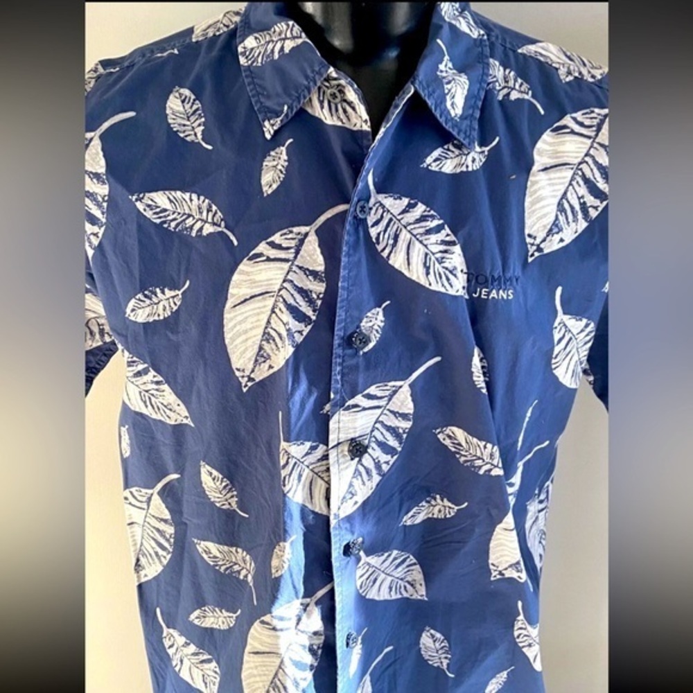Mens Tommy Hilfiger Jeans Blue Floral Hawaiian Short Sleeve Button Front Large